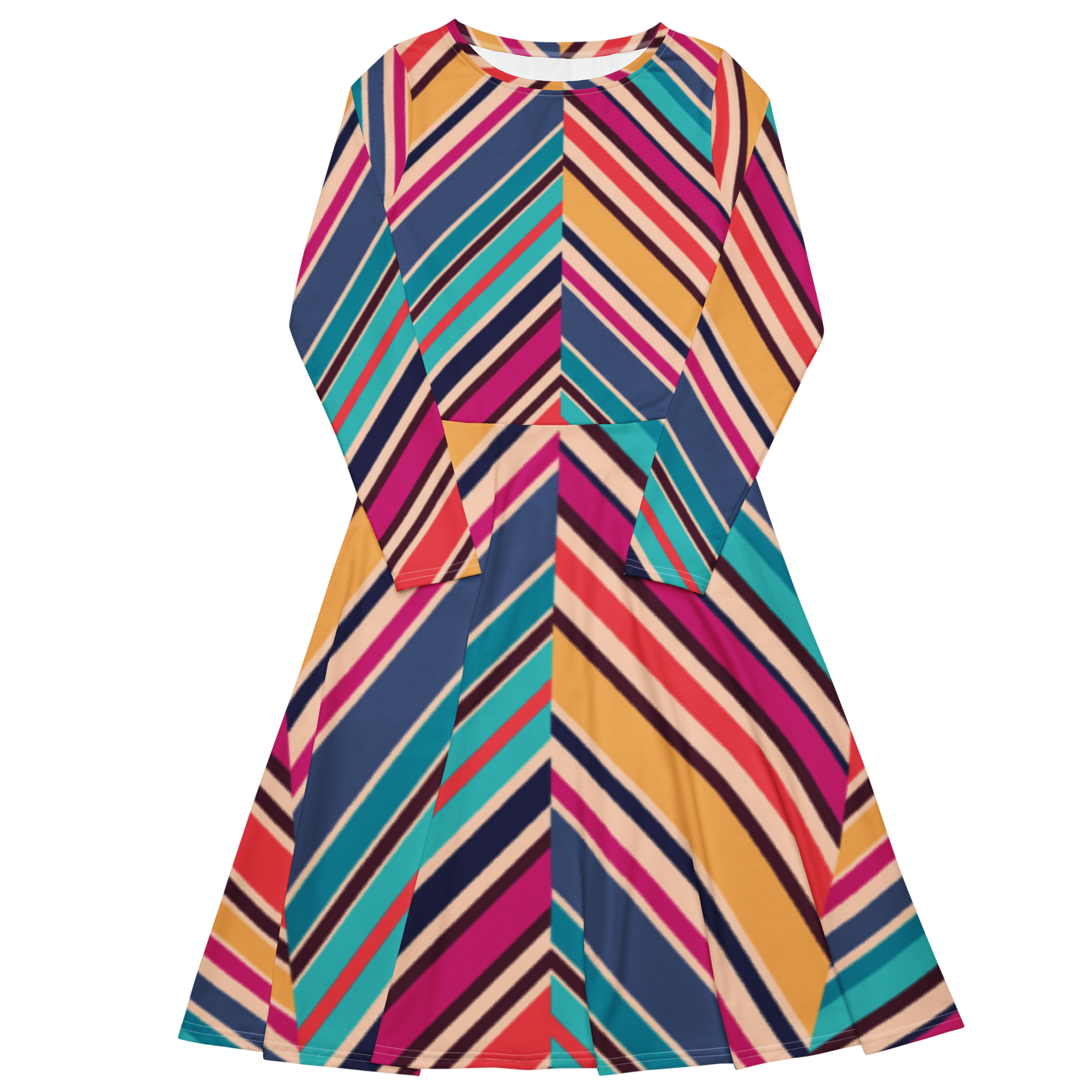 All-over print long sleeve midi dress