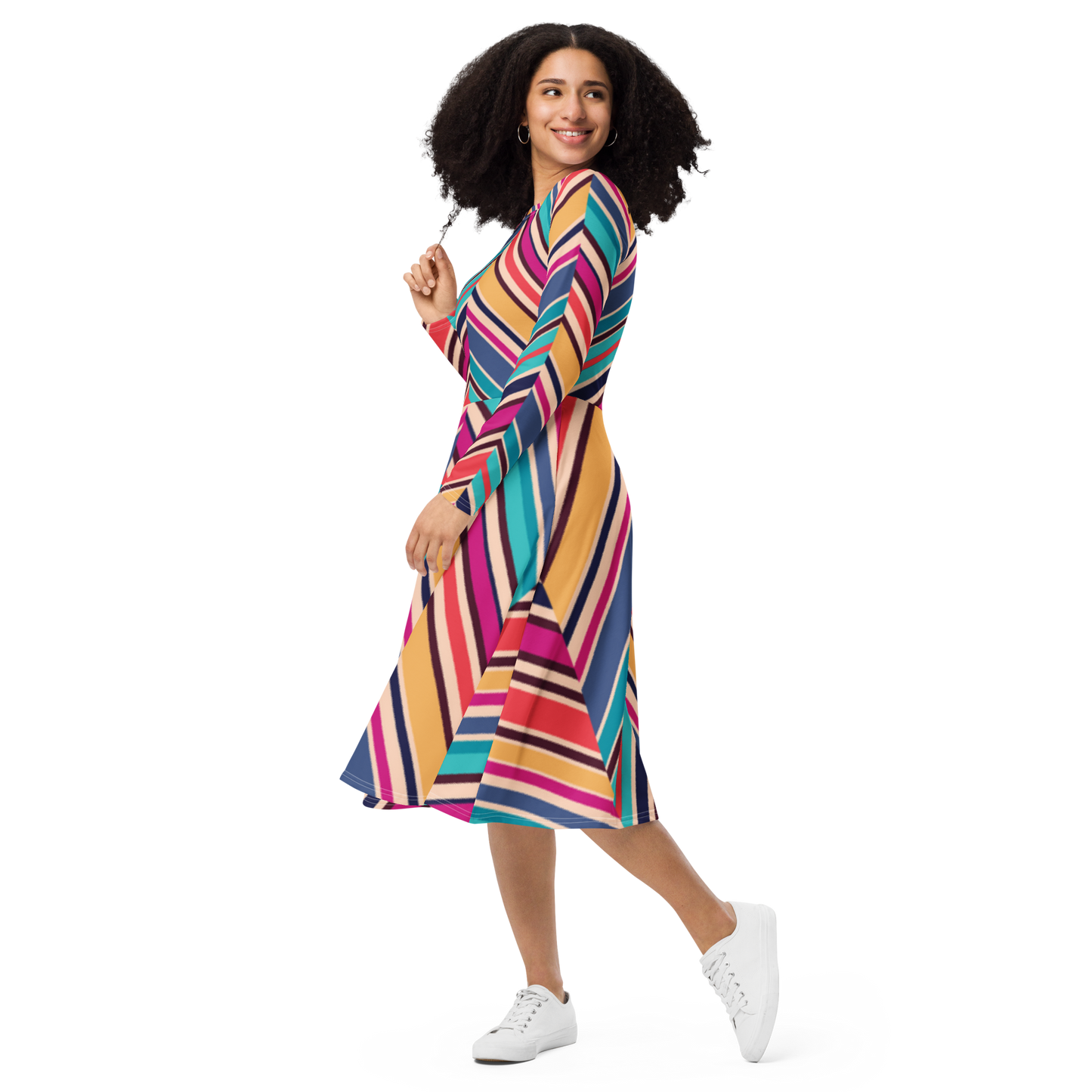 All-over print long sleeve midi dress