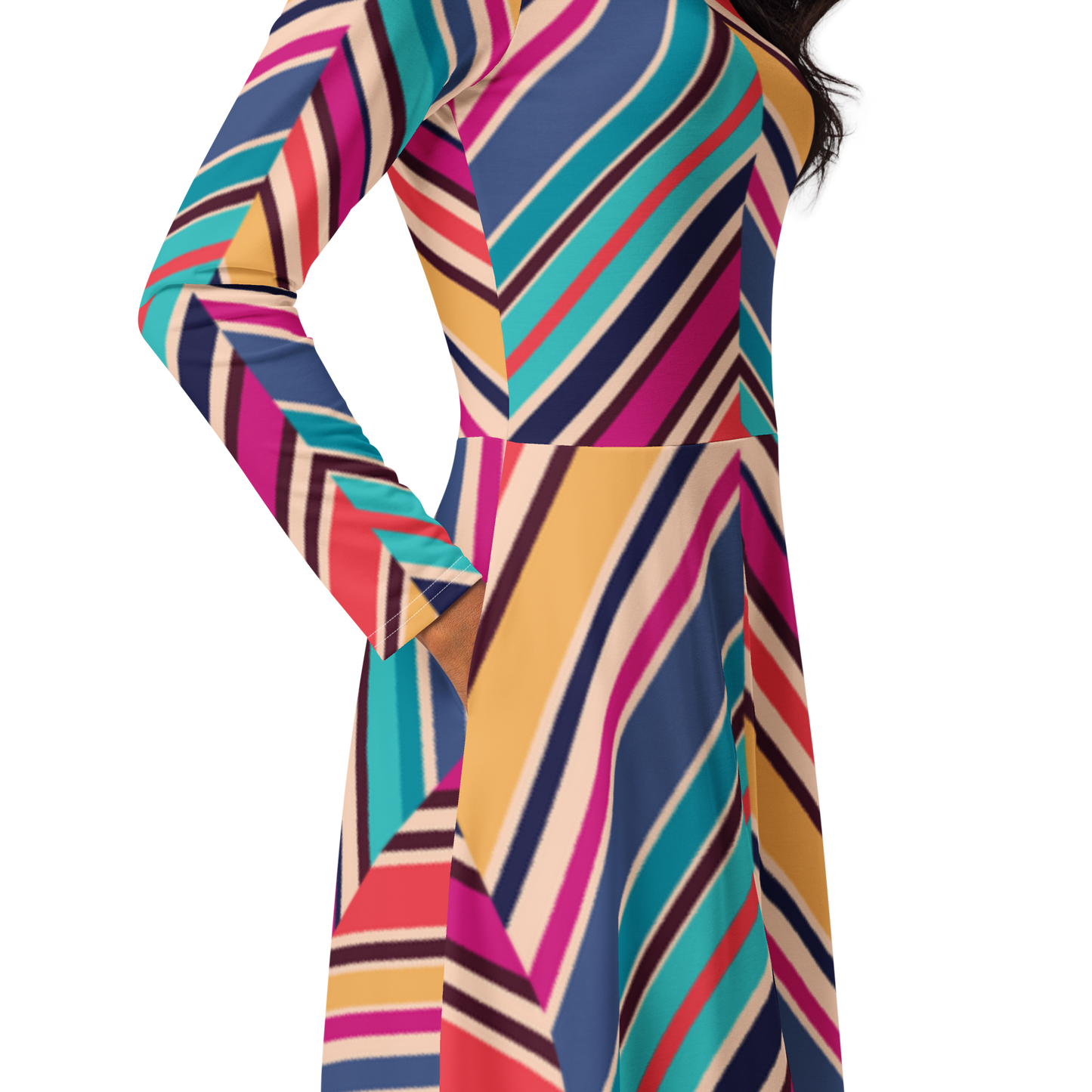 All-over print long sleeve midi dress