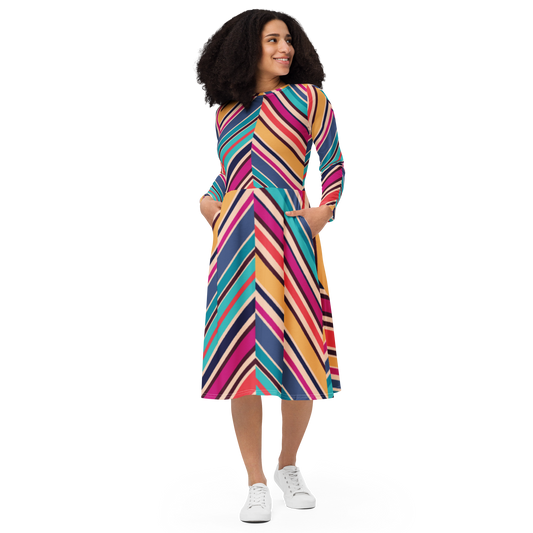 All-over print long sleeve midi dress